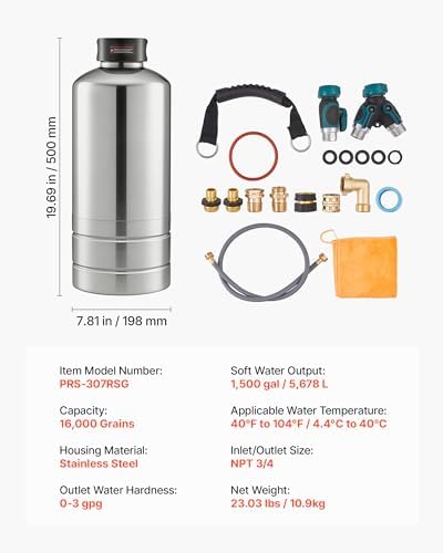 VEVOR RV Water Softener, 16,000 Grain, Portable Water Softener with NPT 3/4" Fittings, Food-Grade Resin, Stainless Steel, Quick Connect, for RVs, Trailers, Boats, Mobile Car Washing, Pressure Washing - Image 7