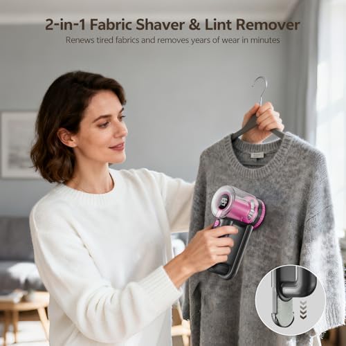 Rechargeable Fabric Shaver, 2-in-1 Lint Remover with 6-Blade | For sweaters, blankets, coats and cloth upholstery, with 200ml container, LED display, USB-C charging and 3 speeds - Image 2