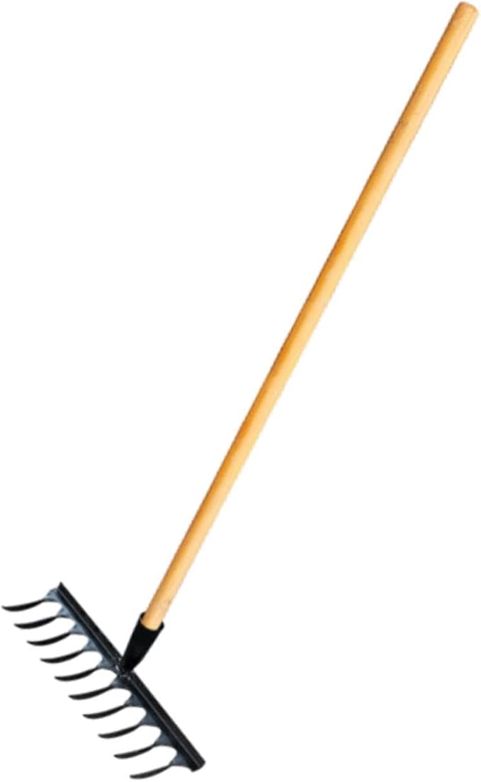 Garden Tool for Soil Preparation Wooden Handle Rake for Flower Beds, 10 Teeth 33x12x10cm
