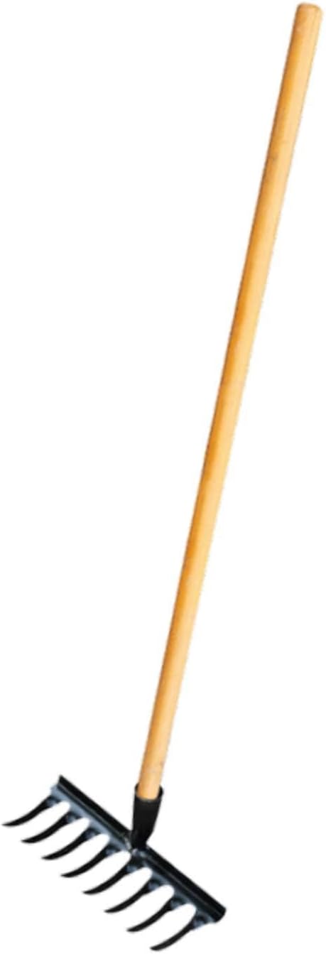 Garden Tool for Soil Preparation Wooden Handle Rake for Flower Beds, 8 Teeth 26x12x10cm