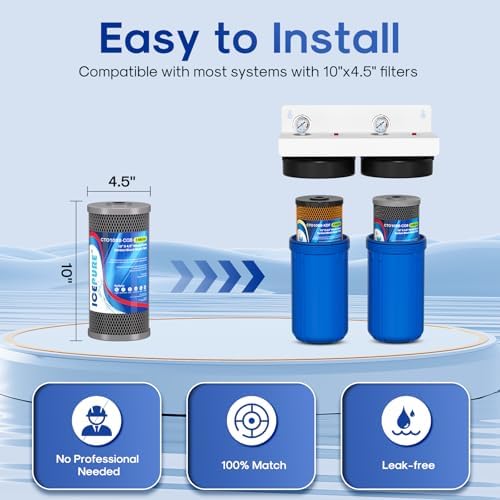 ICEPURE 2-Stage 10" x 4.5" Whole House Carbon Water Filter Set, KDF Heavy Metal Removal Cartridge and Lead Removal Cartridge Replacement for WFHDC8001, CB-BB-10, FXHTC, Pack of 1 - Image 6
