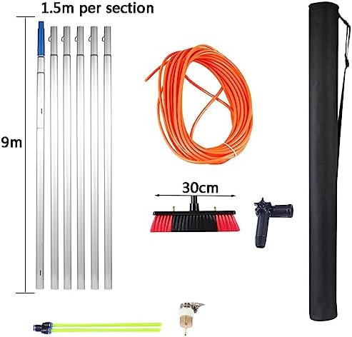 Telescopic Window Cleaning Pole 10-39ft, Water Fed Brush with 30cm/50cm Head, Ideal for Roof & High Window Cleaning, Durable & Extendable Cleaning Tools