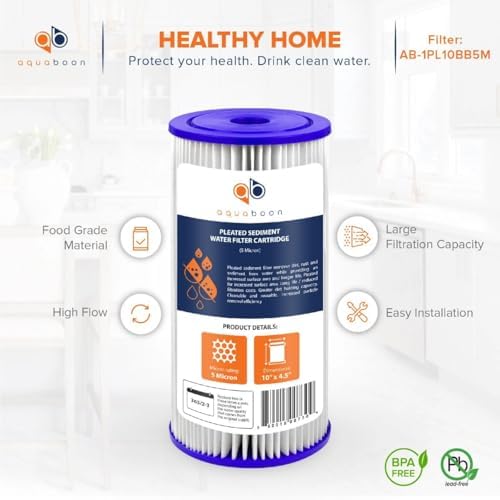 Aquaboon 5 Micron 10 x 4.5 Carbon Block Chlorine Reduction, Sediment Reduction Cartrige and Pleated Sediment Water Filter - Whole House Water Filter Replacement, 1-Pack - Image 7