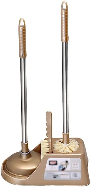 Toilet Bowl Cleaning Brush and Holder Set for Bathroom Storage and Organization, Plunger and Bowl Brush Combo for Bathroom Cleaning, Strong Bristles (2 Brush,1 Holder), Golden, 48x21x13, kfp