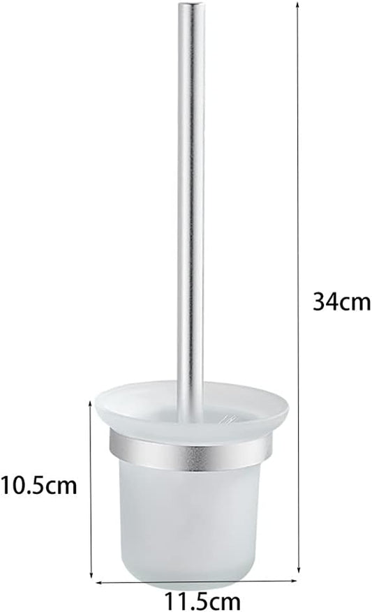 Toilet Brush Holders with Glass Caddy Cup Holder Punch Bath Wall Shelf Matte Silver Aluminum Handle Bathroom Cleaning Tools