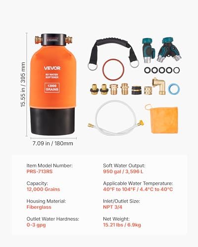 VEVOR RV Water Softener, 12,000 Grain, Portable Water Softener System with NPT 3/4" Fittings, Food-Grade Resin, Quick Connect, Convenient for RVs, Trailers, Boats, Mobile Car Washing, Pressure Washing - Image 7
