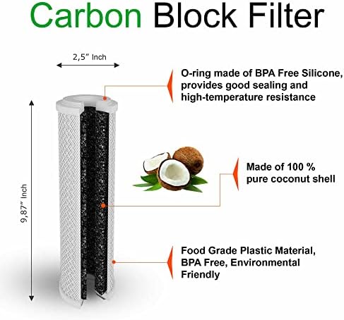 4 Standard Coconut Shell Block Carbon & 4 Four Layers of Filtration Polypropylene Sediment 5 Micron 2.5"x 10" Water Filter Cartridges Universal replacement for Reverse Osmosis & Standard 10” Housing - Image 6