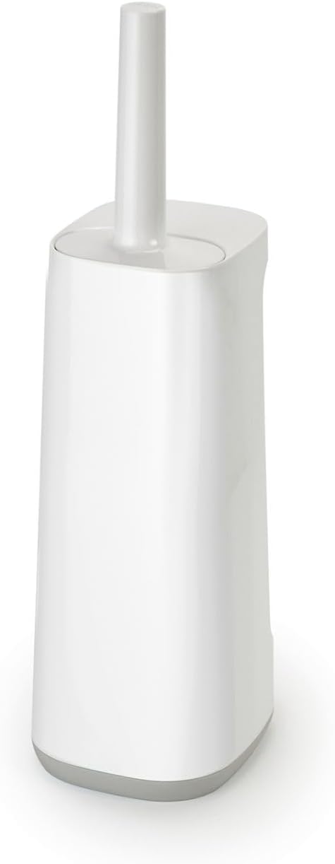 Joseph Joseph Flex Plus - Smart Hygienic Silicone Toilet Brush with Storage Bay Caddy, flexible, anti-drip, anti-clog deep clean head - Large, White/Grey