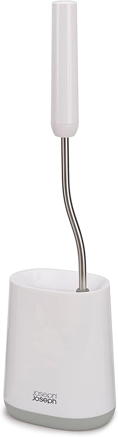 Joseph Joseph Flex Lite Silicone Toilet Brush with Slimline Holder Set, Flexible Head, drip, Anti-Clog deep Clean, 1 EA, Grey/White