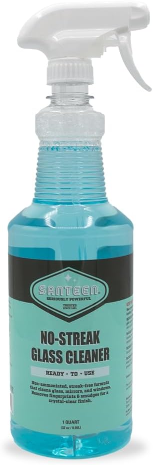 Santeen No-Streak Glass Cleaner, 6-Pack, 32oz Bottle with Trigger Sprayer, Professional Formula