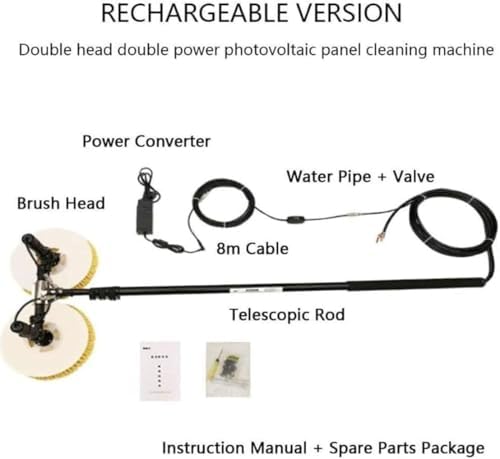 Telescopic Solar Panel Cleaning Rod with Electric Brush, 3.5M/5.5M/7.5M Automatic Double Disc Water Sprayer, Battery-Powered Roof Cleaning Tool - 5.5M (18ft)