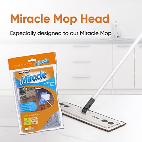 Superio Microfiber Mop Pads, Refill Miracle Mop, Dust Mop Replacement Head 16 Inch Damp Mop Refill for Flat Mop Set, with Velcro-Grey, 2 Pack