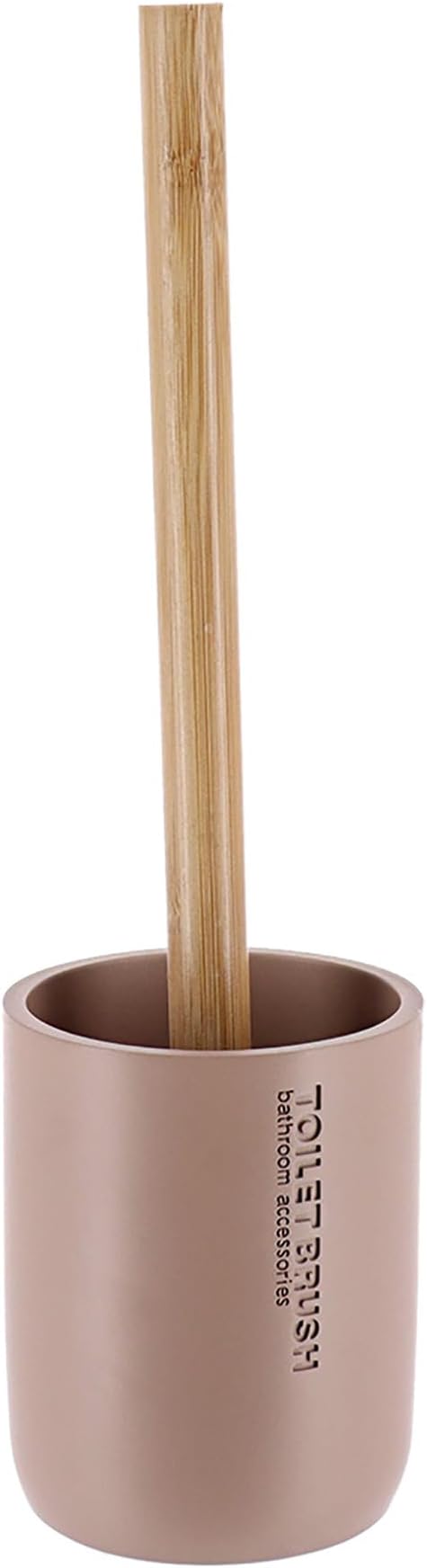 Compact Cappuccino Toilet Brush and Holder Set with Natural Bamboo Handle - Durable Toilet Bowl Brush for Deep Bathroom Cleaning
