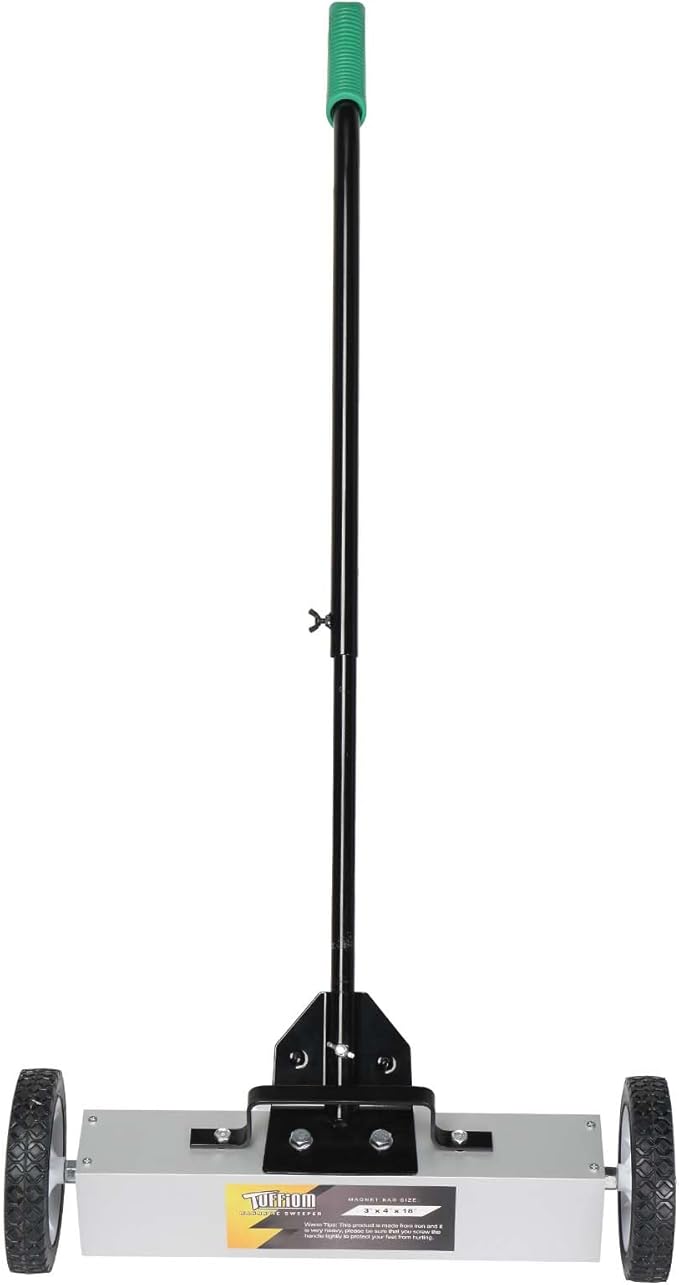 TUFFIOM 18'' Rolling Magnetic Pick-Up Sweeper |45-LBS Capacity, with Quick Release Latch & Adjustable Long Handle, for Nails Needles Screws Collection
