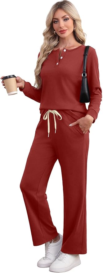 WIHOLL Lounge Sets for Women Two Piece Outfits Button Down Sweatsuit Sweatpant with Pockets Fall Fashion 2025