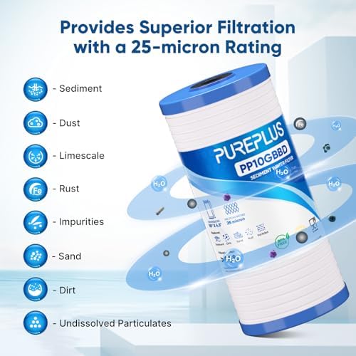 PUREPLUS 25 Micron 10"x4.5" Whole House Grooved Sediment Water Filter 3Pack - Image 6