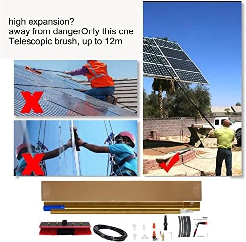 Glass Cleaning Brush Home Water Fed Telescopic Pole Kit Solar Panel Brush Rotating for Photovoltaic Panel,Waterfed Pole Window Cleaning Kit Extendable Telescopic Brush for Conservatory Solar