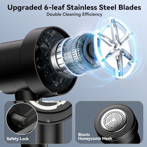 Rechargeable Fabric Shaver, 6-Leaf Blades, LED Display, 3 Speeds | Portable Lint Remover Easy to Remove Pilling, Fuzz & Lint Balls from Clothes, Sweater, Couch, Blanket, Furniture, Coat, Black - Image 2