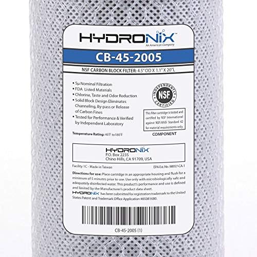 Hydronix CB-45-2005 Whole House, Commercial & Industrial NSF Coconut Carbon Block Water Filter, 4.5" x 20" - 5 Micron - Image 6