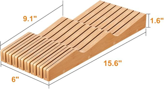 In-Drawer Knife Block Organizer - Bamboo Wood Drawer Knife Organizer-Protecting Knife Organizer Block (Not Included) (Natural, 15 Knives Dock)