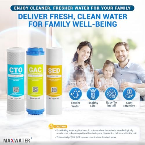 Max Water 5 Micron Replacement 10 x 2.5 inch Filter Cartridge Set For Standard RO Reverse Osmosis Water Filter Systems - PP Sediment, GAC & CTO Compatible with GAC-10, AP110, WHKF-GD05, WHKF-WHWC - Image 6