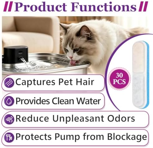 30+30 PCS Filters & Sponges Compatible with Linvivon WF400 Pet Fountain - Image 2