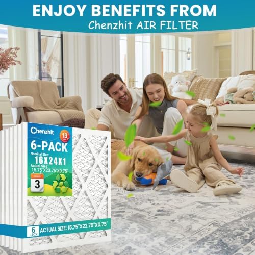 (6 Pack) 16x24x1 Air Filters, MPR 1900 & FPR 10, MERV 13 Pleated Air Filter (Actual Size: 15.75" x 23.75" x 0.75") - Image 2