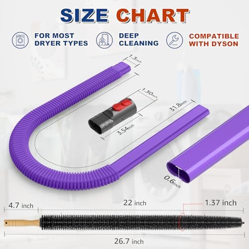 Sealegend Dryer Vent Cleaner Kit for Dyson Dryer Lint Vacuum Attachment | Purple Dryer Lint Trap Clean Hose Compatible with Dyson V7 V8 V10 V11 V12 V15 etc Cordless Vacuum Cleaner Lint Remove Brush - Image 2