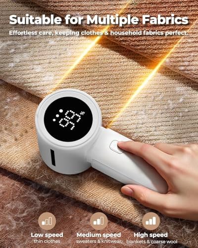 ASNUG Fabric Shaver, Electric Lint Remover, Sweater Shavers to Remove Pilling with 3 Speeds, 6 Leaf Blade, LED Display & Type-C Rechargeable, Removes Fuzz, Pills for Clothes, Couch, Furniture - Image 2