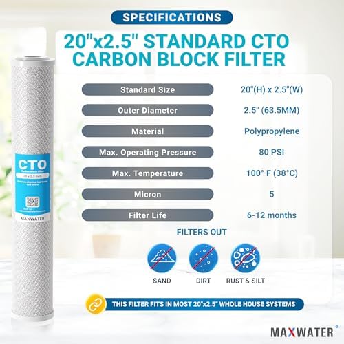 5 Micron 20" x 2.5" CTO Carbon Block Filter Replacement Cartridge Slim BB Whole House Water Filtration System | Compatible With FLTWH2025C05, C1-20, CB-25-2005, 155597-43, SP-EP-20 (1 Pack) - Image 2