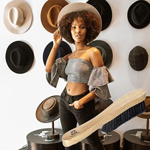 Fedora Hat Brush Lint Remover Duster Brushes for Felt Hats 100% Horse Hair (Black) Wood Brush - Image 7