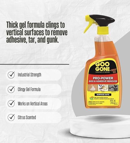 4x Goo Gone Pro-Power Gel Adhesive Remover 24 oz Bundle with Utility Scraper – Clings to and Lifts Sticky Residue, Grease, and Grime from Surfaces – Gift Set (5 Items).