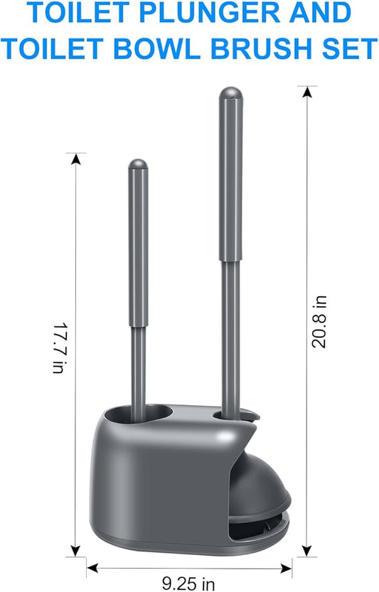 SetSail Toilet Brush and Plunger Set, Toilet Plungers for Bathroom Heavy Duty Toilet Bowl Brush and Holder Hidden Toilet Plunger and Brush Set for Deeply Cleaning - Gray