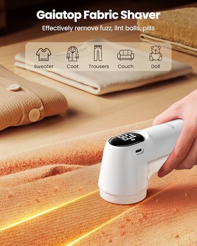 Gaiatop Fabric Shaver, 3-Speed Lint Shaver for Clothing, Furniture, Sweater | 6 Leaf Blades Sweater Shavers to Remove Pilling, LED Display, Electric Lint Remover Depiller for Couch & Blanket, White - Image 2