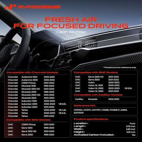 A-Premium Cabin Air Filter with Activated Carbon Compatible with Chevrolet - Image 2