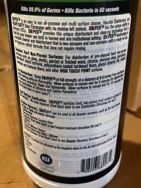 SNiPER Hospital Disinfectant, Odor Eliminator & All-Purpose Cleaner, Made in the USA, 32 Ounce Spray, 6-pack