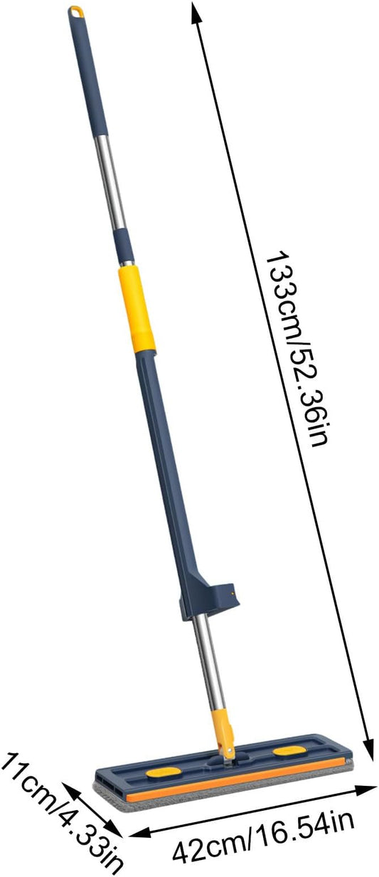 Flat Mop - Household Floor Cleaning System, Extra Wide with Extendable Handle for Hardwood Tile Vinyl, Reusable Microfiber Pads with 360° Rotation, Multi Tool for Home Garage Office Blue