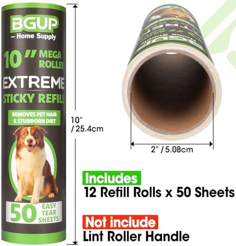 10 Inch Lint Roller Refills, 12 Rolls 600 Sheets Large Lint Rollers for Pet Hair Extra Sticky, Easily Remove Carpets, Clothes, Couch and Curtains Dust (Not Include Lint Roller Handle) - Image 2