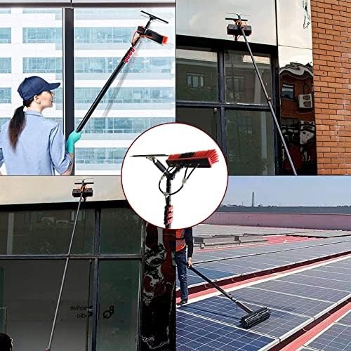 Window Cleaning Kit 4M-12M, Telescopic Water Fed Pole with Squeegee & Brush, Extendable Roof & Glass Cleaner for Solar Panels & Outdoor Windows