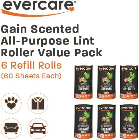 Evercare Pack of 6 Gain Scented All-Purpose Lint Roller Refill Rolls, 60 Sheets Each - Image 2