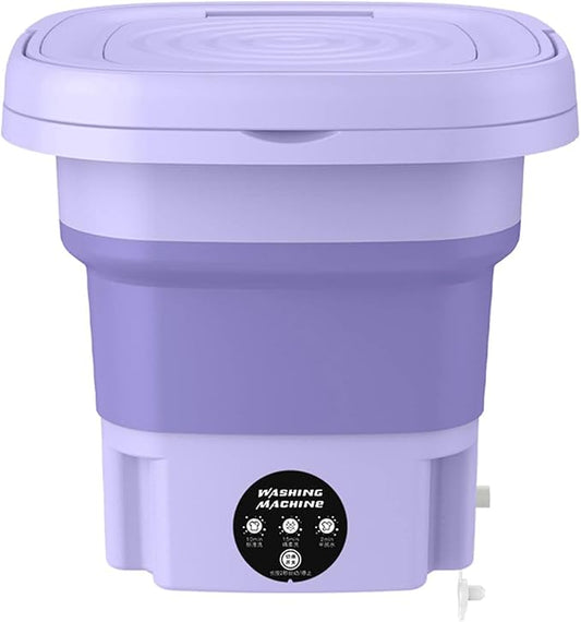 Walbest Mini Portable Washing Machine, 8L Foldable Small Washers Machine for Baby Clothes, Underwear, 2-in-1 Washing Machine & Spin Dry Folding Travel Laundry Tub for Cleaning Sock Small Rags Purple