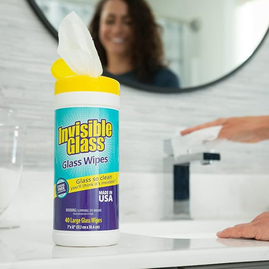Invisible Glass 90160-4PK Glass Cleaning Wipes, Pre-Moistened, Streak-Free and Lint-Free, Safe for Windows, Mirrors, Windshields, and Tinted Glass, 40 Count (Pack of 4)