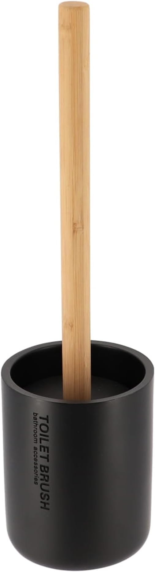 Sleek Matte Black Toilet Brush Holder with Bamboo Handle - Polyresin Bathroom Cleaning Tool Set (Black, Toilet Bowl Brush Only)