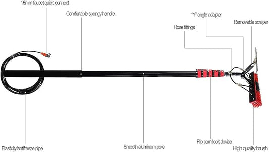 Extendable Window Cleaning Brush Kit, 3.6M-11M Telescopic Pole, Water Fed Roof Cleaning Tools with 20M Water Supply – Efficient Window Cleaning Equipment