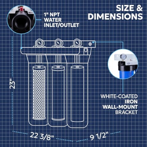 Aquaboon 3-Stage Whole House Water Filter System Against Chlorine & Sediment with 20x4.5 Water Filters Cartridges, Gauge & Release, Wrench, Bracket - Image 5