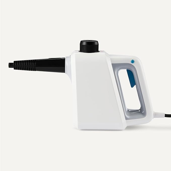 Amazon Basics Handheld Steam Cleaner for Home with 9 Accessories, Powerful 1000W Steam Shot, 8.5oz Tank, 12ft Cord, White