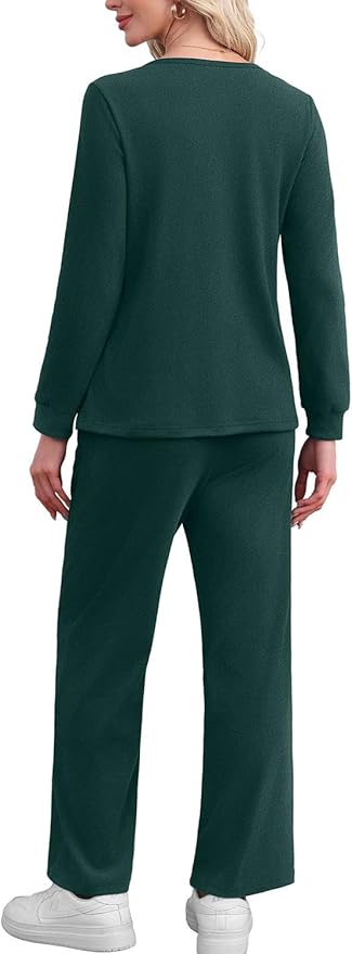 WIHOLL Lounge Sets for Women Two Piece Outfits Button Down Sweatsuit Sweatpant with Pockets Fall Fashion 2025