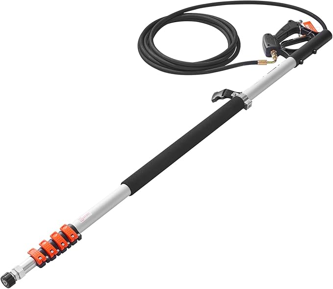 VEVOR Pressure Washer Telescoping Wand, 24 ft, 4000 psi, Telescopic Spray Wand with Power Washer Extension Wands, Gutter Cleaner, Pivoting Coupler, 7 Spray Nozzle Tips and Adjustable Support Harness