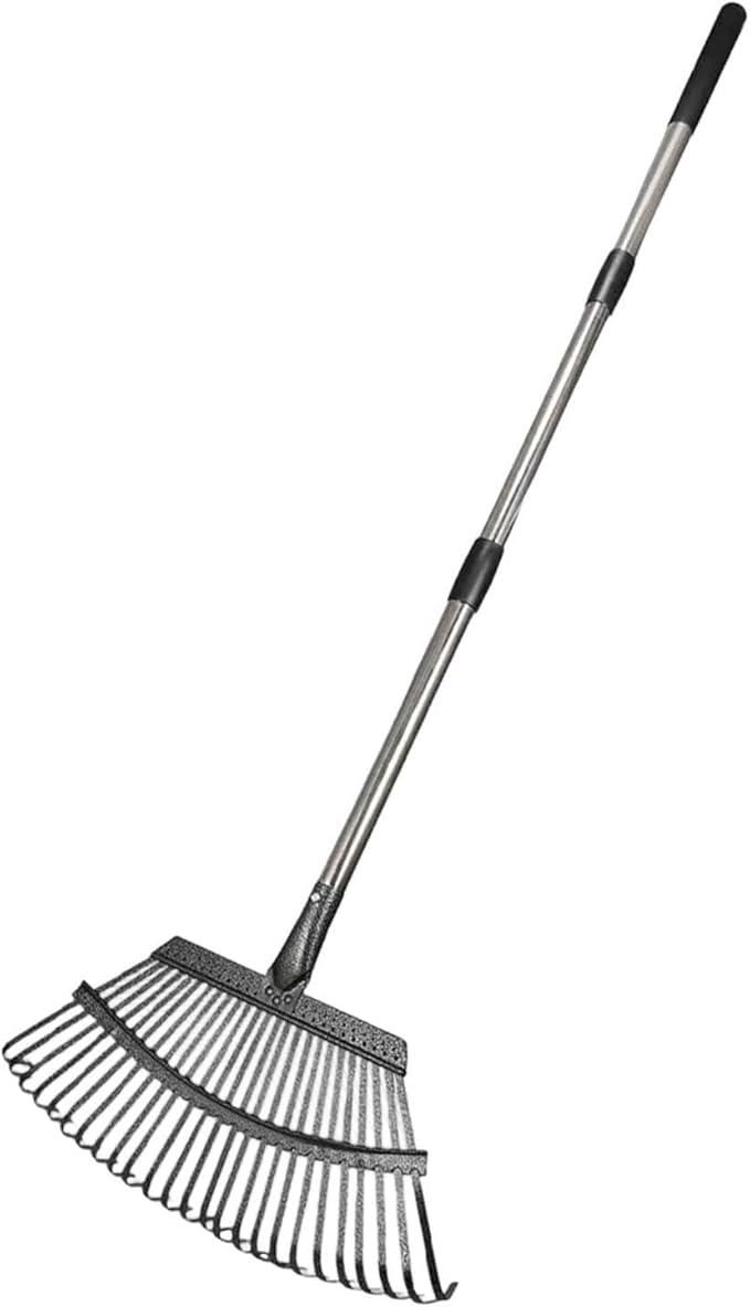 MYCENSE Garden Leaf Rake Long Handle Fallen Leaves Collector Chicken Coop Rake for Flower Bed Courtyard Debris Shrub Lawn