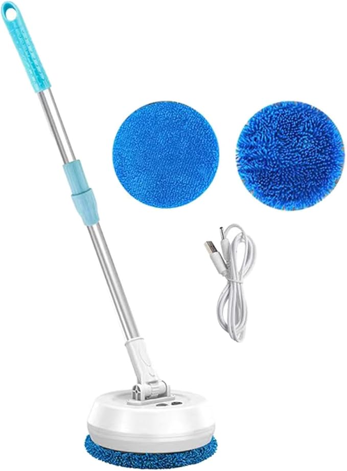 HouseVibe Electric Mop Scrubber with Extendable Handle, Automatic Rotating Floor Cleaner for Ceiling Window Bathroom Car and Hanging Pictures, White